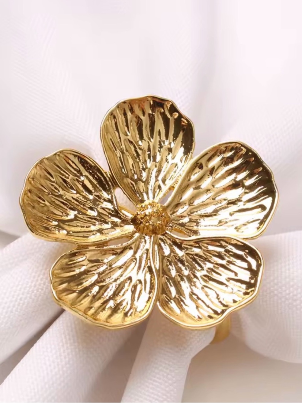 Gold Flower Napkin Ring Set of 12